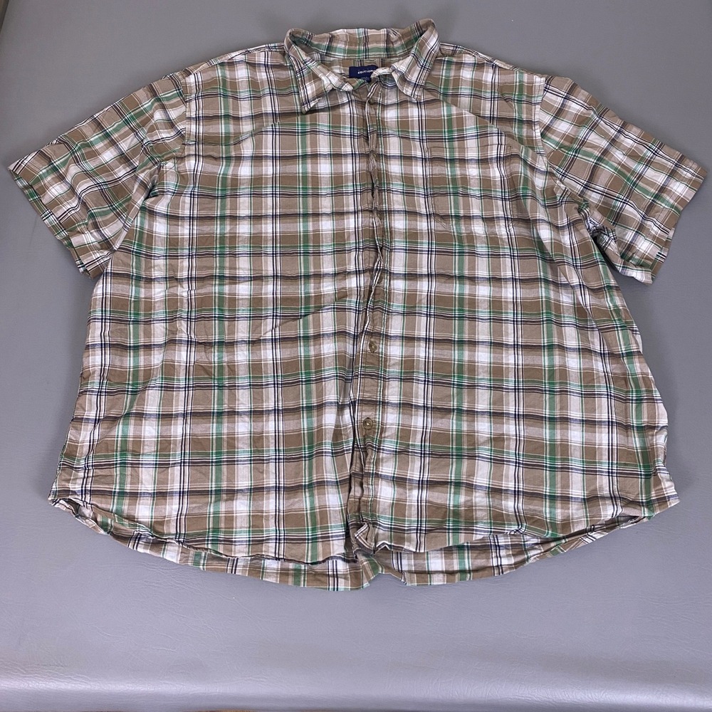 Basic‎ Editions Button Up Shirt Men's 4XL Short Sleeve Plaid Shirt Brown Green